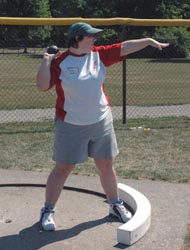 Andrea preparing to throw shot put