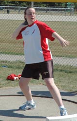 Andrea preparing to throw shot put