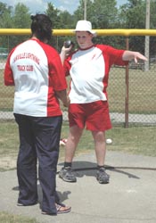 Andrea preparing to throw shot put